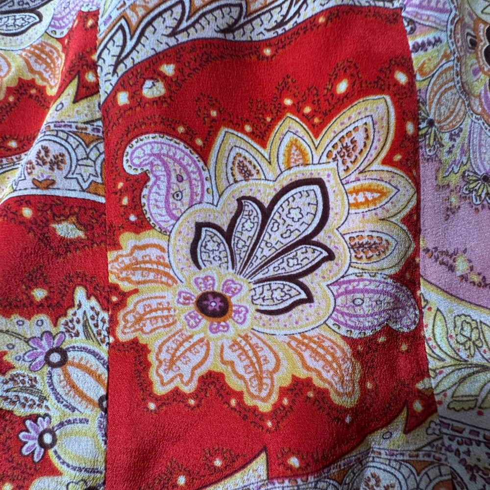 Worthington Silk Skirt Womens 10 Red Pink Paisley Knee Length Lined Fairy Boho - Picture 7 of 11